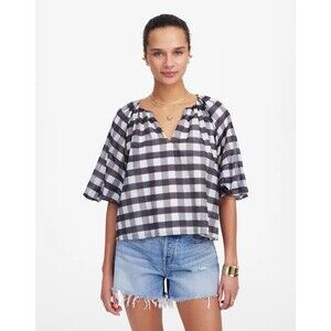 Madewell Bubble-Sleeve Top Gingham Puff Sleeves Oversized